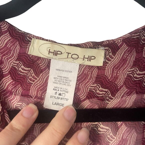 Hip To Hip Y2k‎ Large Red Pink Sheer Ruffle Button Retro Blouse - Picture 7 of 9